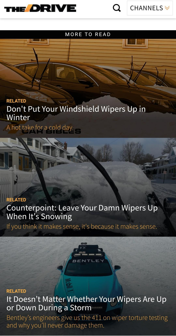 The Drive Dont put your wipers up during winter ok put your wipers up Bentley Screw it it doesnt matter