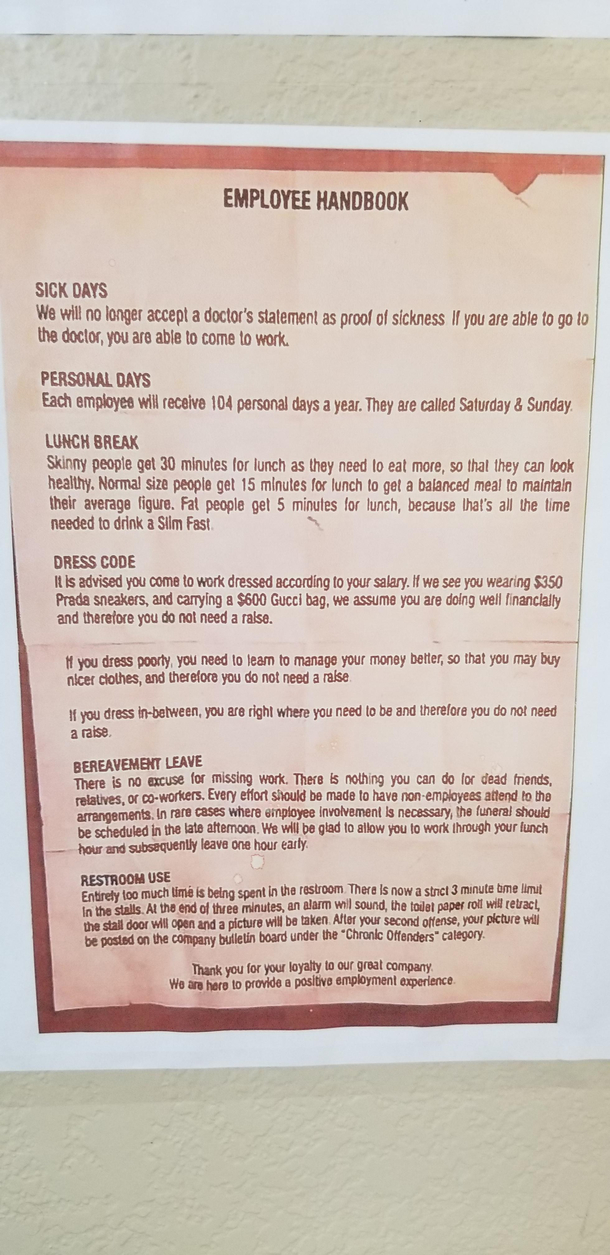 The employee handbook at my work