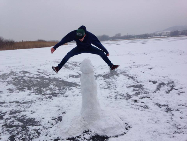 The first fallen snow in Denmark and this is how my brother celebrates it