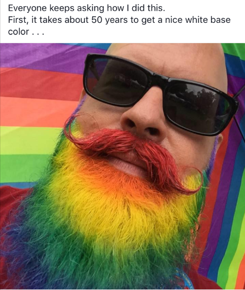 The first step to creating a rainbow beard