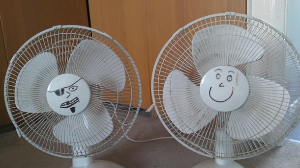 The first time I went to my girlfriends house over  years ago the first thing I noticed is not only did we have the same fan but we had both drawn faces on them Weve now been married for  years and Bill and Andrew are still with us