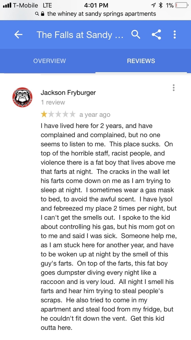 The funniest one star review for my apartment complex Ive ever read