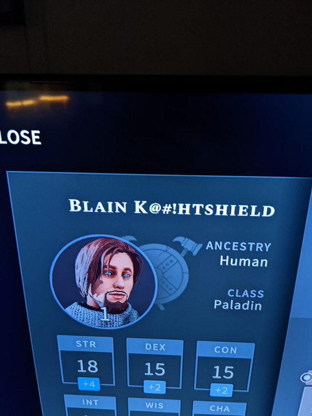 The game censored the name it randomly generated for my character