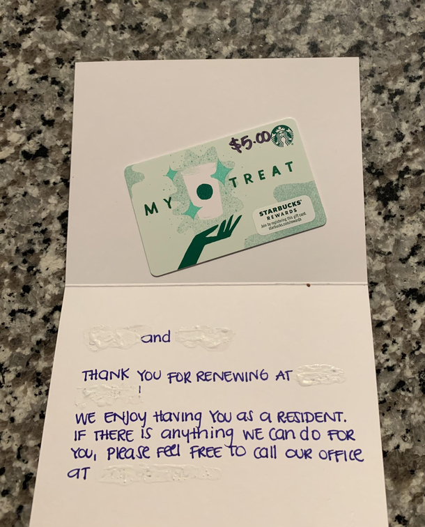 The gift the apartment office gave my boyfriend and I for renewing our  lease Thanks