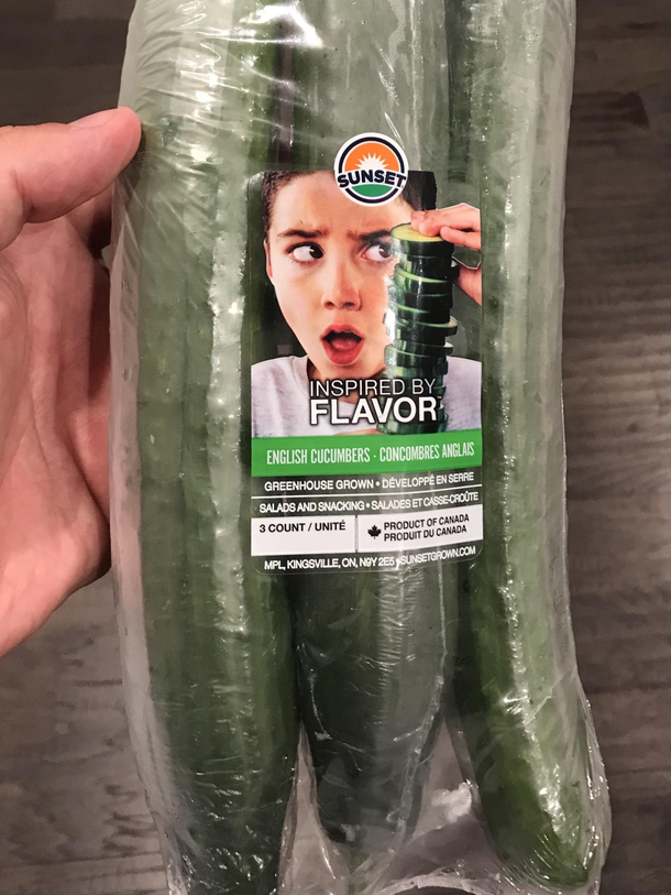 The girl on the label on these cucumbers I bought at Costco looks shes very impressed with the size