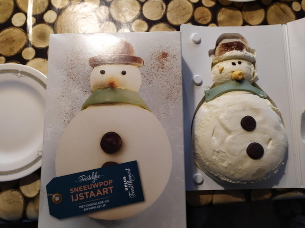 The glorious snowman ice cream cake my mom bought