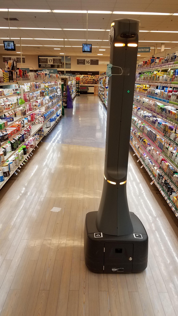 The grocery robot pleaded for  minutes for cleanup in Aisle  for a square of tissue No one came