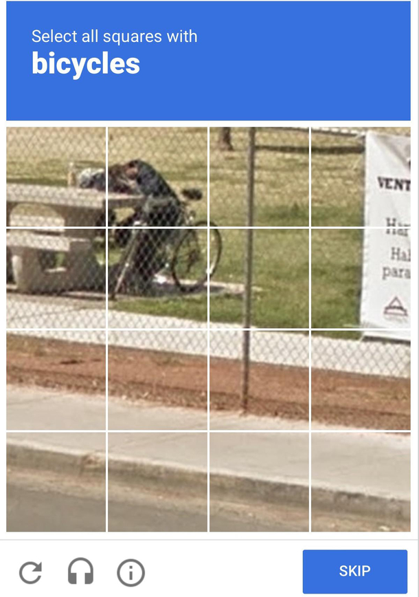 The image captcha chose a guy sleeping on a park table