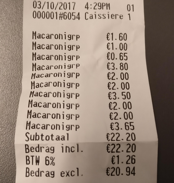 The Italian at our local market registers everything as macaroni