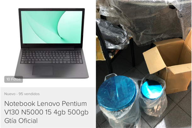 The laptop I was expecting to get versus the trash bins that came in the post