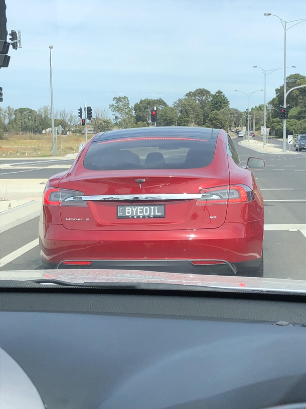 The license plate on this Tesla