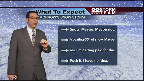 The local meterologist at every New England TV station when snow is near