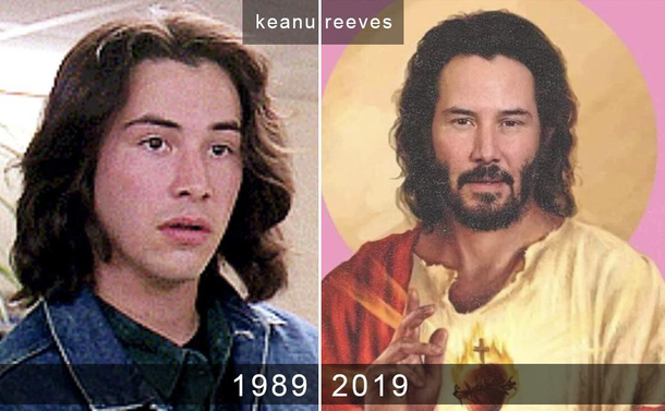 The long hair is still the same but the worlds view of Keanu has changed quite a bit in  years