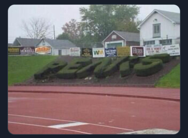 The mascot was the bears so they trimmed the bushes to say BEARS But for one solid day we were the PENiS