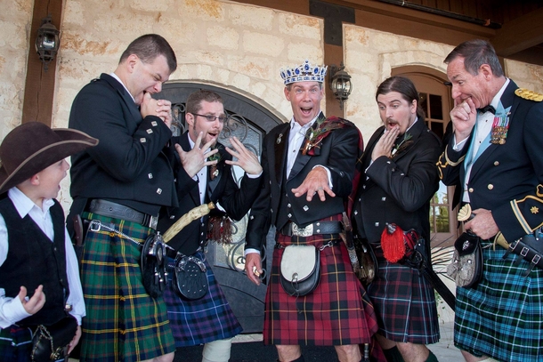 The men in this Scottish-themed wedding had the correct amount of alcohol before taking this picture