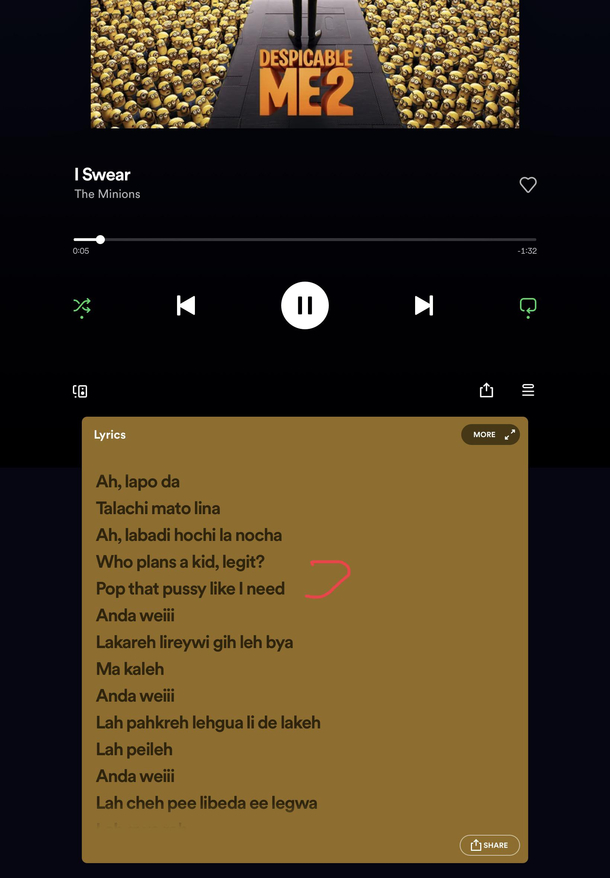 The minions song lyrics on Spotify