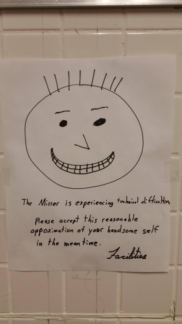 The mirror was missing in the restroom of my local Chick-fil-A yesterday This was there instead
