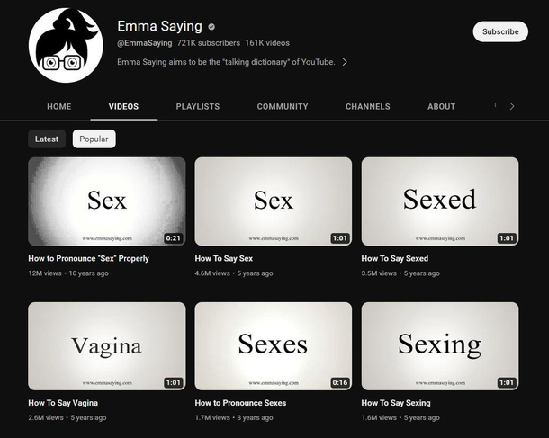 The most viewed videos in a pronunciation guide channel