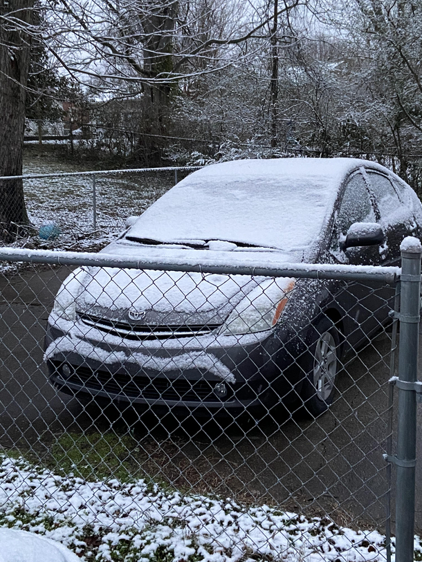 The naturally formed snow mustache on my car this morning
