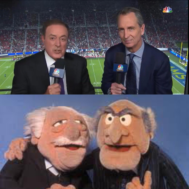 The NFL Super Bowl commentators looking like the old men Muppets