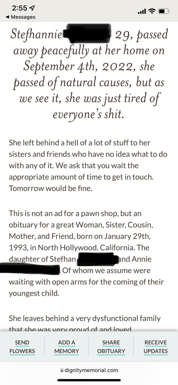 The only honest obituary I have ever read