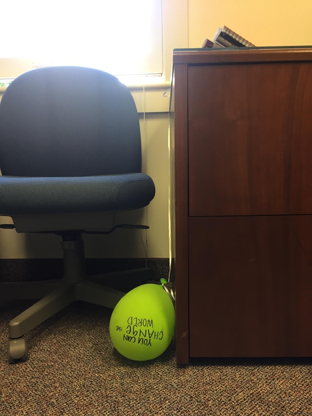 The perfect metaphor for a grad student tied to a desk told they can change the world slowly deflating