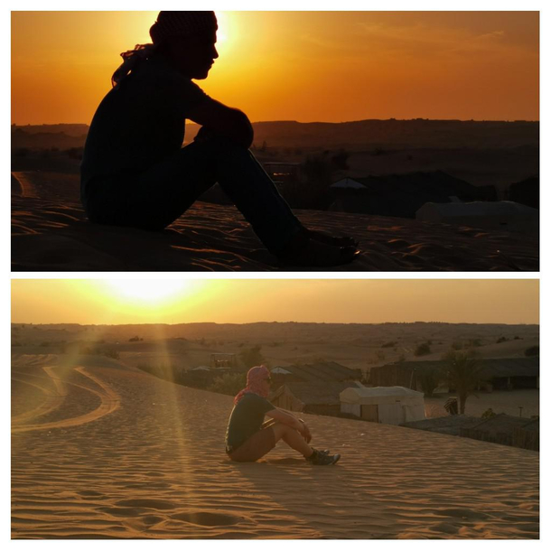 The photo I took of our guide that I then asked my partner to take of me Vs the result