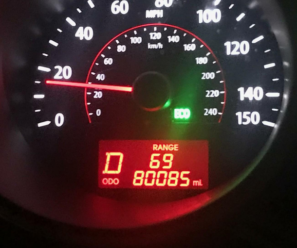 The planets aligned in my KIA BOOBS on the odometer mile fuel range