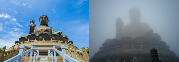 The pollution was pretty bad at the big Buddha statue in Hong Kong