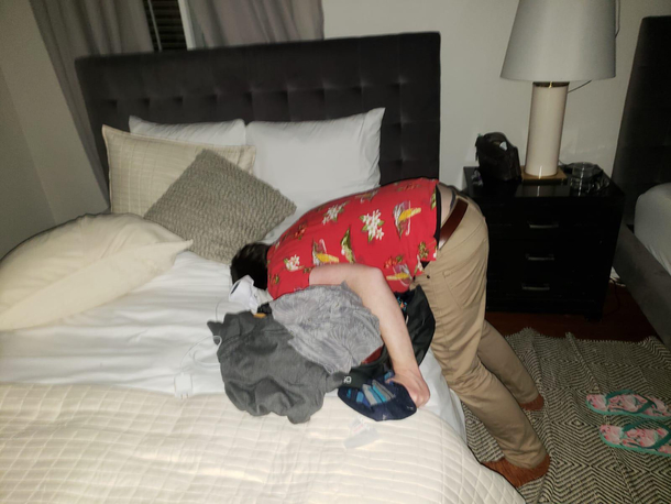The position a buddy passed out in at a bachelor party
