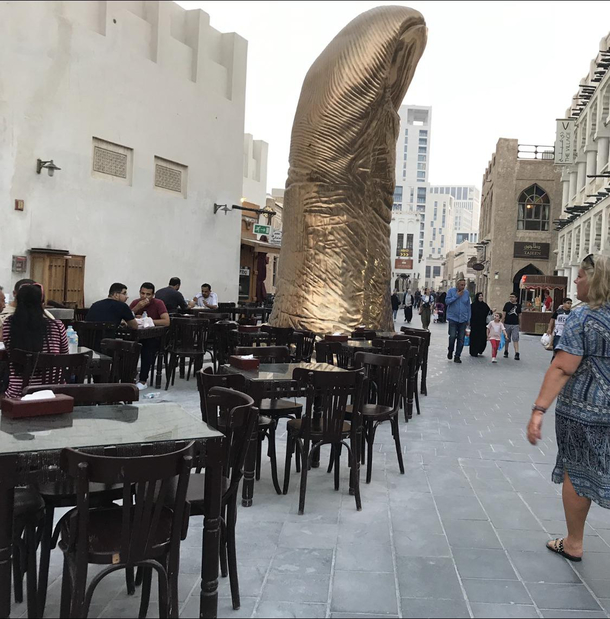 The potato reminded me of the giant gold thumb in Doha Qatar