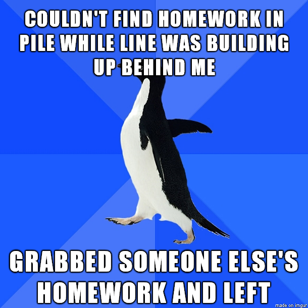 The professor asked everyone to come upfront and collect their homework
