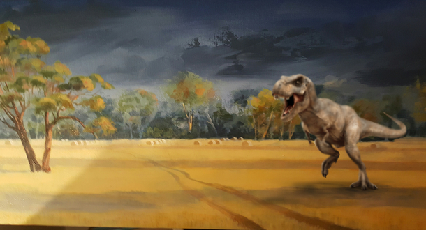 The rd Ive posted but the very first of my Mother-in-Laws landscapes that i just felt was missing something A T-REX