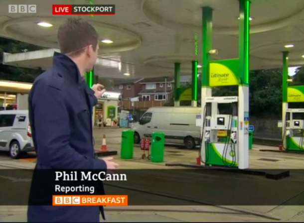 The reporter covering fuel panic buying is called Phill McCann