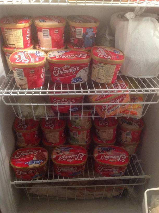 The self checkout computer at the supermarket messed up the  icecream changed to  My mom has been seeking in every day to get some more My freezer is packed