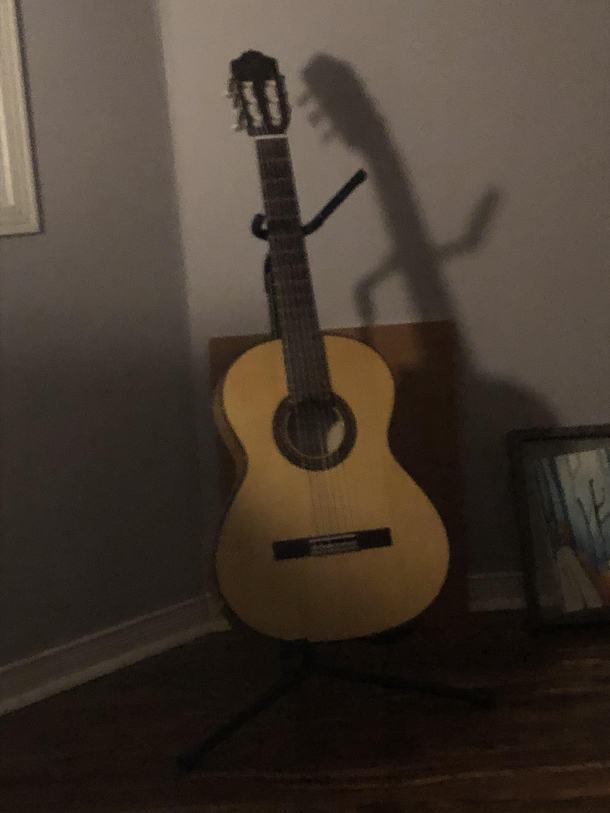 The shadow of my guitar looks like a Disney character