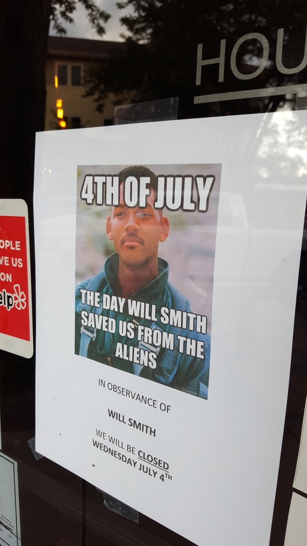 the sign on a local resturant window today