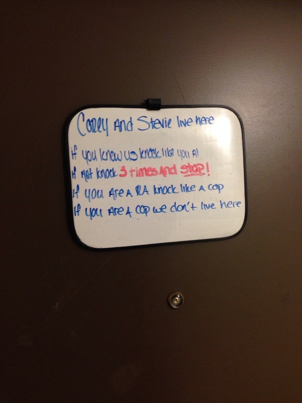 The sign on the guys door down the hall
