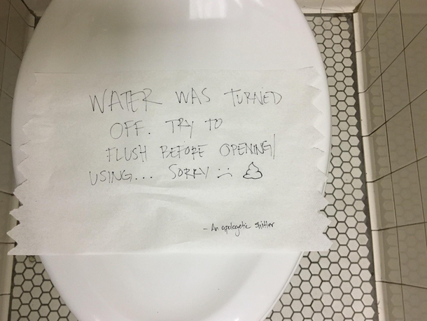 The Stars Aligned and I Had to Go Felt Bad When the Flushing Lever Had No Resistance Behind It Warning Left