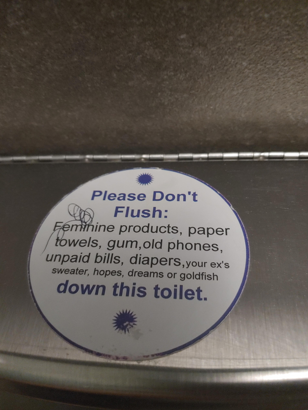 The sticker in this bathroom