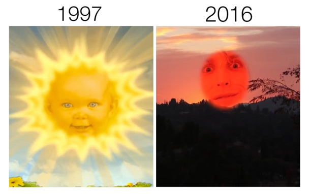 The sun from the Telly Tubbies is in college now