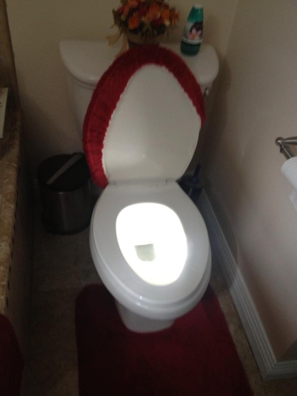 The sun hit the toilet in a way that it looked like toilet was glowing