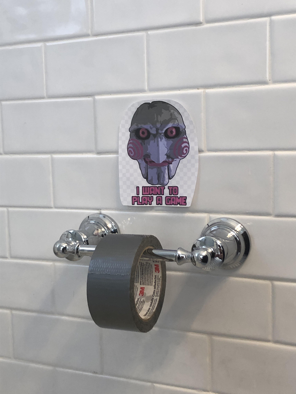 The toilet paper was out so my Dad replaced it