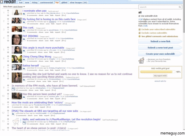 The top posts this hour in reddit