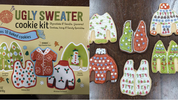 The Trader Joes Ugly Sweater cookies turned out a heck of a lot better than the Gingerbread Turkey
