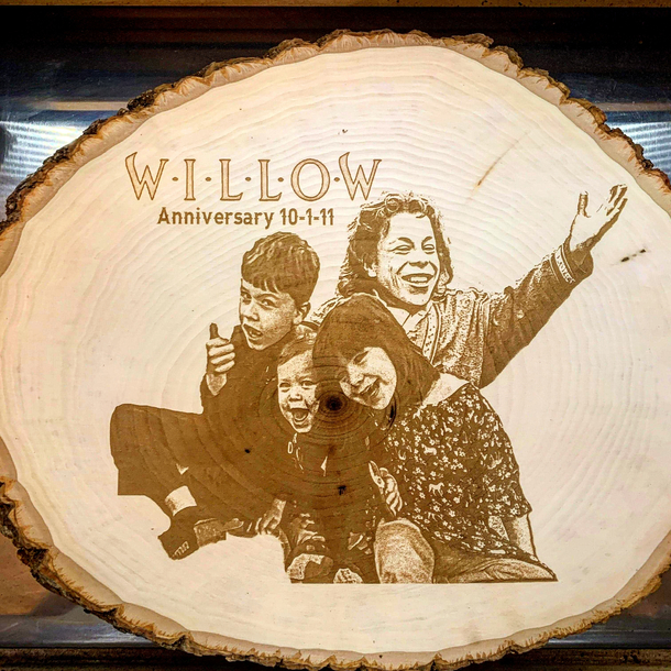 The traditional th Wedding Anniversary gift is Willow so I got him and my kids on wood for my wife
