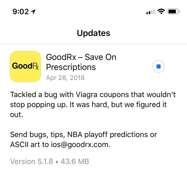 The update explanation for this prescription drug app 