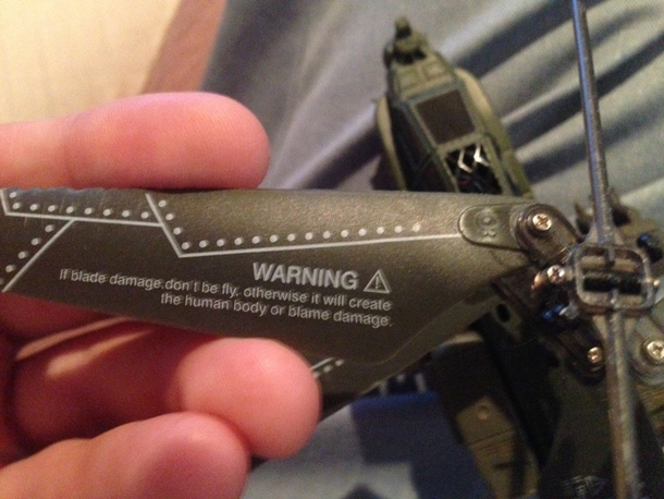 The warning sign on my rc helicopter