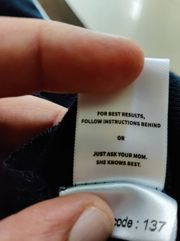 The washing instructions on my new pyjamas I gave them to my mom to washim in my s