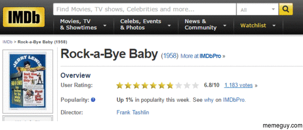 There are enough movies that are named after the nursery rhyme Rock-a-Bye Baby to recreate the entire thing using IMDB